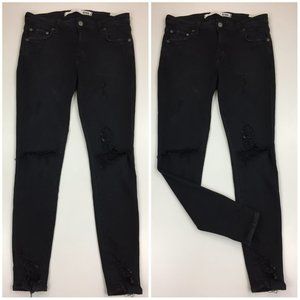 LOVERS + FRIENDS Logo Hardware Black Distressed Ripped 5 Pocket Skinny Jeans